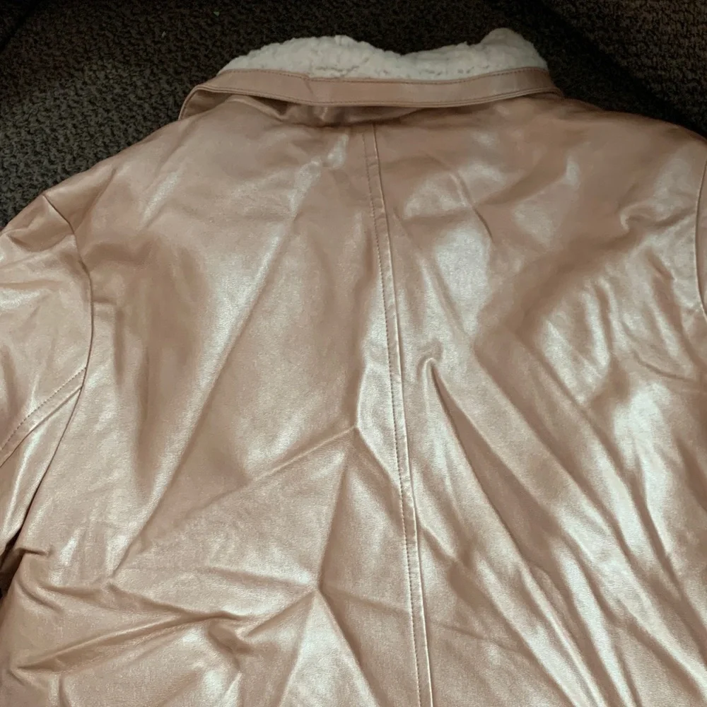 Place Metallic Rose Gold Faux Leather Sherpa Jacket